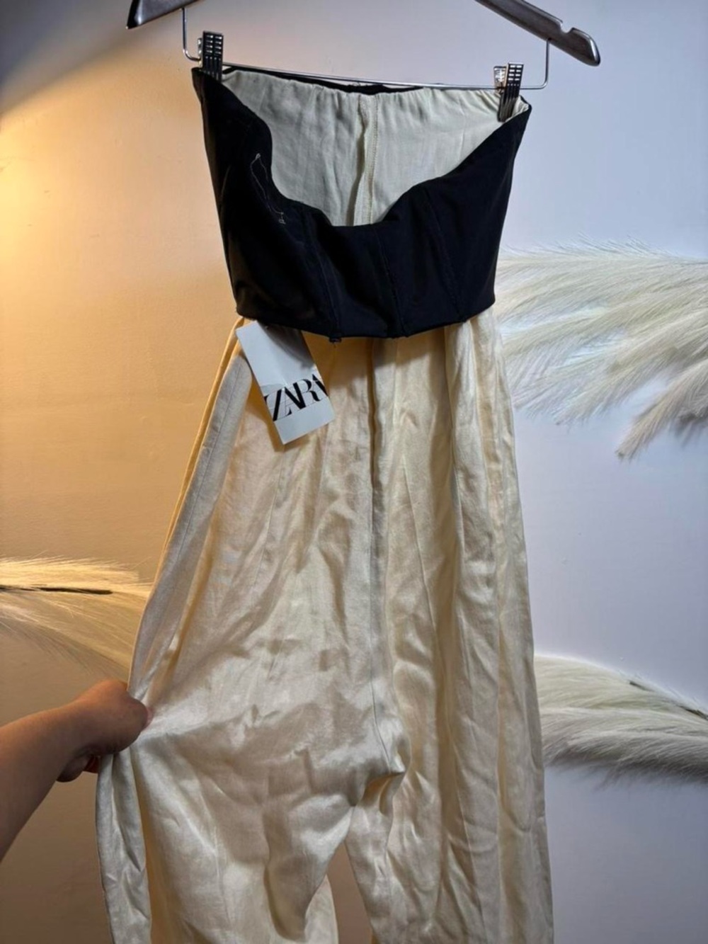 (#101) ZARA Two-Tone Strapless Jumpsuit - Black & Cream